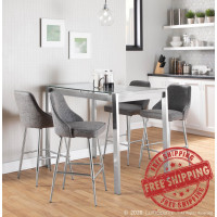 Lumisource B25-MARCEL GY2 Marcel Contemporary Counter Stool in Chrome and Grey Faux Leather - Set of 2